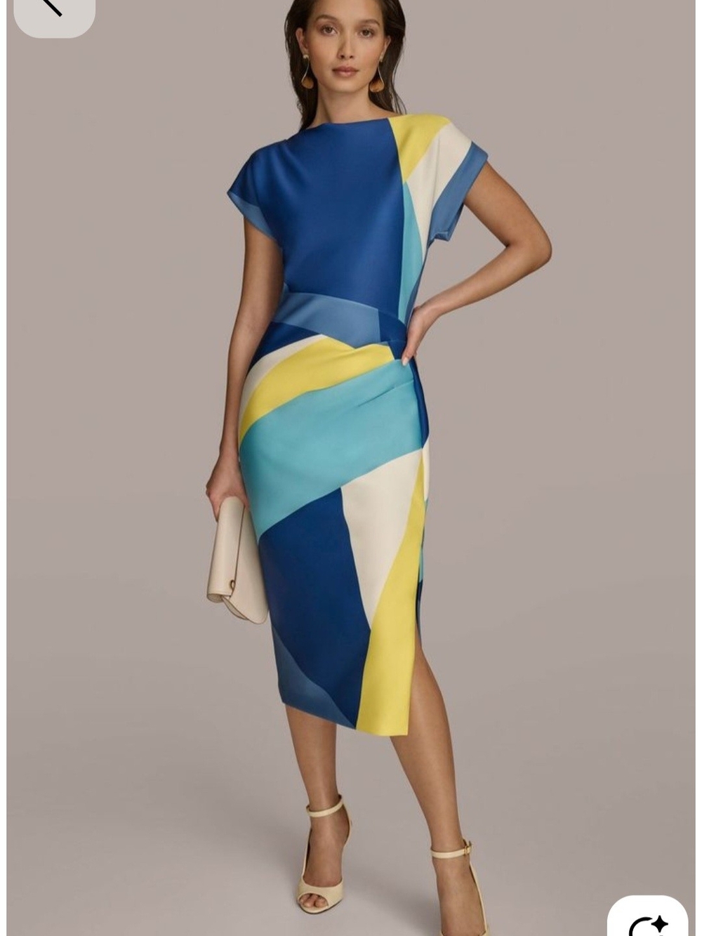 Donna Karan Blue, Aqua, Yellow & White Colorblock Midi Dress